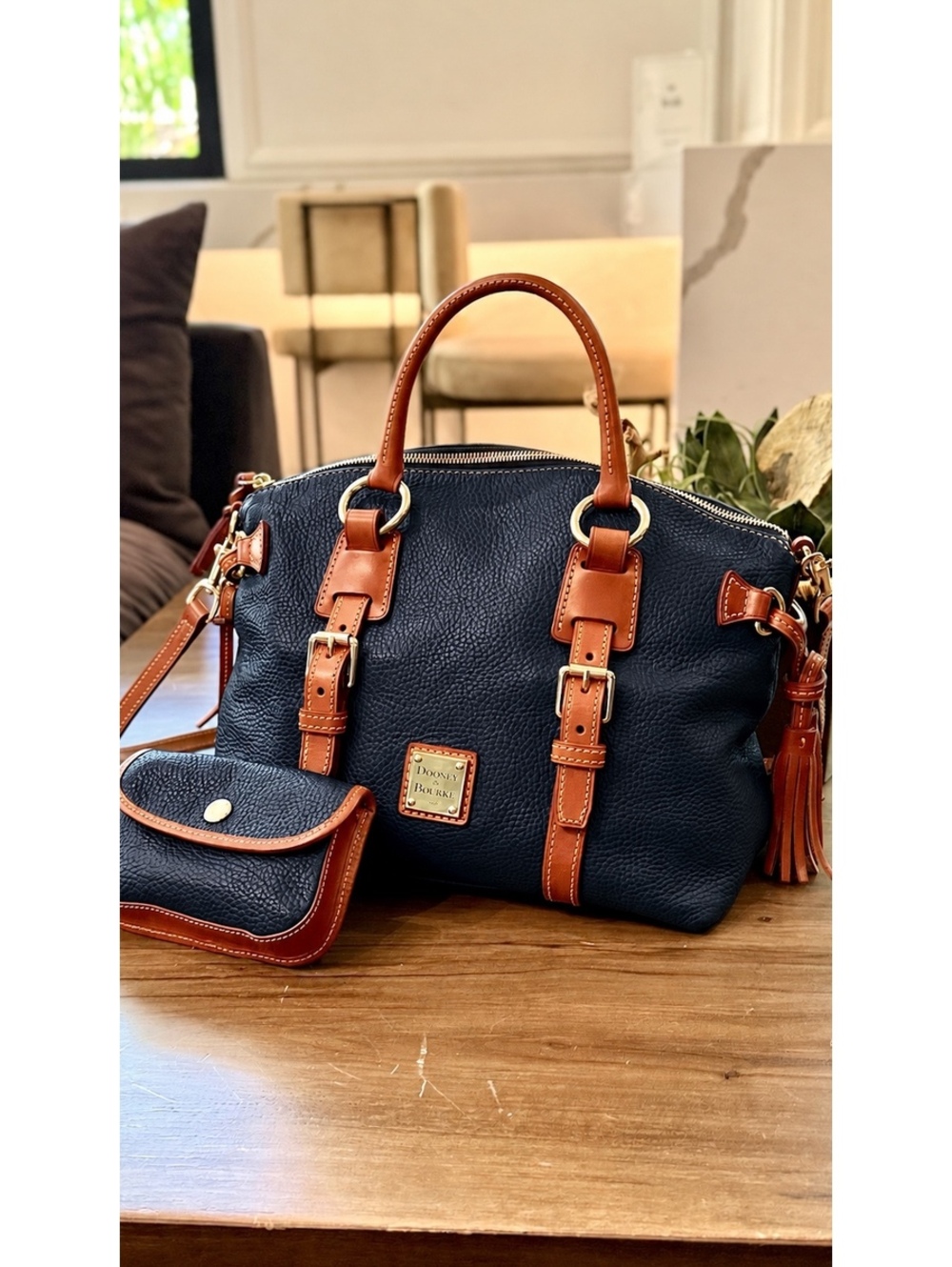 Dooney & Bourke Bristol Satchel Midnight Blue Leather + Matching Pouch